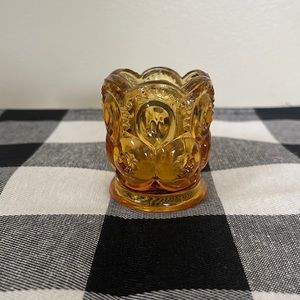 Vintage L.E. Smith Amber Glass Moon & Stars Toothpick Holder Match Holder